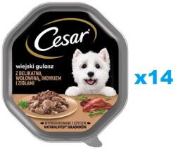 Cesar tálca 14x150 g nedves teljes értékű eledel felnőtt kutyáknak mártással, zsenge pulykahússal, marhahússal és gyógynövényekkel