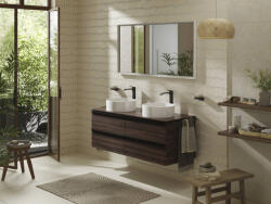 Hansgrohe Xelu Q Konzolos mosdószekrény négy fiókkal 1360/550 mosdótálakhoz, matt fekete fogantyú/sötét dió 54089670 (54089670)