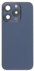 tel-szalk-1929695151145 Apple iPhone 15 Pro kék (Blue Titanium) akkufedél hátlap, burkolati elem hátlapi kamerával, mágneses gyűrűvel + fémlemez + vezeték nélküli töltő chip + vaku (tel-szalk-19296951