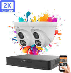 Uniview 2 dome kamerás IP kamera rendszer 4MP színes éjszakai látással