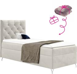 TEMPO KONDELA Pat cu boxspring, 90x200, ţesătură albă Velvet, pe stânga, GULIETTE + cadou