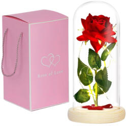  Búrába zárt örökrózsa LED fénnyel - Piros/zöld - 1 rózsa LOVE02 (LOVE02)