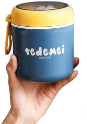  Tedemei kiömlésgátló ételhordó, összecsukható kanállal 530 ml - Kék/sárga (6718_530ml_blue)