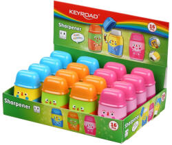 Keyroad Hegyező, 2 lyukú, radírral, 16 db/display, Keyroad 2in1, vegyes színek - vegyesbolt