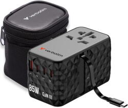 Verbatim Adaptor calatorie universal Verbatim 32127 Charge 'n' Travel GaN III, 85W, 4 x USB-C, PD 3.0 & QC 4+, 1 x USB-A, Negru (32127)