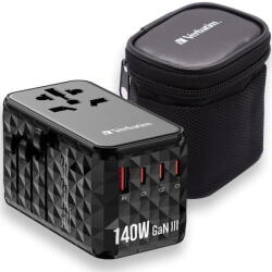 Verbatim Adaptor calatorie universal Verbatim 32125 GaN III, 140W, 2 x USB-C® PD 3.1 & QC 4+ 140W, 1 x USB-C PD 3.0 18W / 1 x USB-A QC 3.0 18W, Negru (32125)