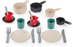 Ecoiffier Tigaie cu set de prânz 100% Chef Écoiffier cu oale farfurii tacâmuri și cești 18 piese de la 18 luni (ECO10973) Bucatarie copii