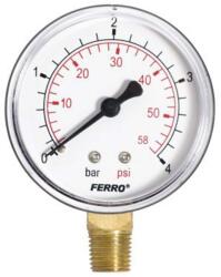 Novaservis Ferro nyomásmérő alsós, 4, 0 bar, 63mm M6304R (M6304R) | Ferro manométer 63 mm 4 bar alsó csatakozású 1/4 (M6304R) (M6304R)