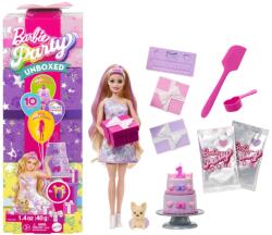 Mattel Papusa cu accesorii surpriza Barbie, Party Unboxed, Pet Birthday, JFG70 Papusa Barbie