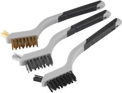 Extol Premium drótkefe klt. , 3 db: nylon-, réz- és rozsdamentes acél szál, 3×8 sor, 180mm, kétkomponensű TPR+PP puha műanyag nyél (8803901)