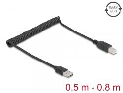 Delock Cablu spiralat EASY USB 2.0-A la USB-B T-T max 0.8m, Delock 90130 (90130)