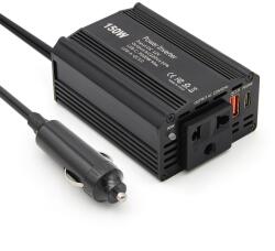 Techstar Invertor de Putere Auto Techstar® 150W - 12V DC la 220V AC, cu Porturi USB-C si USB-A pentru Incarcare Rapida (SKU3253)