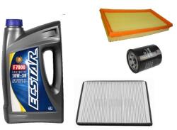 ECSTAR Suzuki Ignis olajcsere szett 2003-2007, 1.3-1.5 benzin levegőszűrő, olajszűrő, pollenszűrő, Suzuki gyári motorolaj ECSTAR 10w30 4L (99000-21E30-047, 13780-86G00, 16510-61A01, 95860-78F10)