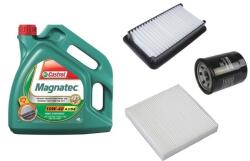 Castrol Suzuki Sx4 olajcsere szett 1.5-1.6 benzin 2009.08-ig levegőszűrő, olajszűrő, pollenszűrő, Castrol Magnatec 10w40 olaj (13780-79J00, 16510-61A01, 95860-62J00)