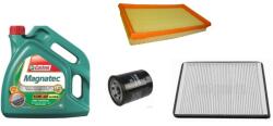 Castrol Suzuki Ignis olajcsere szett 2003-2007, 1.3-1.5 benzin levegőszűrő, olajszűrő, pollenszűrő, Castrol Magnatec 10w40 olaj (13780-86G00, 16510-61A01, 95860-78F10)