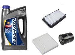 ECSTAR Suzuki Sx4 olajcsere szett 1.5-1.6 benzin 2009.08-ig levegőszűrő, olajszűrő, pollenszűrő, Suzuki gyári motorolaj ECSTAR 10w30 4L (99000-21E30-047, 13780-79J00, 16510-61A01, 95860-62J00)