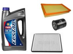ECSTAR Suzuki Ignis olajcsere szett 2003-2007, 1.3-1.5 benzin levegőszűrő, olajszűrő, pollenszűrő, Suzuki gyári motorolaj ECSTAR 5w30 4L (99000-21E70-047, 13780-86G00, 16510-61A01, 95860-78F10)