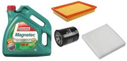 Castrol Suzuki Swift olajcsere szett 1.3-1.5 benzin 2005-2010 levegőszűrő, olajszűrő, pollenszűrő, Castrol Magnatec 10w40 olaj (13780-62J00, 16510-61A01, 95860-62J00)