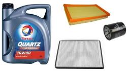 Total Suzuki Ignis olajcsere szett 2003-2007, 1.3-1.5 benzin levegőszűrő, olajszűrő, pollenszűrő, Total Quartz 7000 10w40 4L (13780-86G00, 16510-61A01, 95860-78F10)