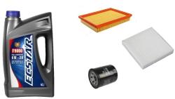 ECSTAR Suzuki Swift III 2005-2010.09 olajcsere szett 1.3-1.5 benzin - 2005-2010 levegőszűrő, olajszűrő, pollenszűrő, Suzuki gyári motorolaj ECSTAR 0w20 4L (99000-21E20-047, 13780-62J00, 16510-61A01, 95860-62