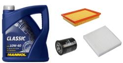 Mannol Suzuki Swift III 2005-2010.09 olajcsere szett 1.3-1.5 benzin - levegőszűrő, olajszűrő, pollenszűrő, Mannol Defender, Mannol Classic 10w40 4L (13780-62J00, 16510-61A01, 95860-62J00)