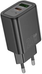 hoco. N61 hálózati töltő 1xUSB-A és 1xUSB-C csatlakozással 20W 3A PD QC3.0 - fekete