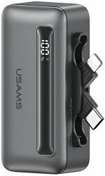 USAMS 4K5CD23301 XB Series PlugOn powerbank beépített Type-C/Lightning csatlakozóval 4500mAh 20W PD - szürke