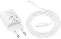 hoco. N61 hálózati töltő 1xUSB-A és 1xUSB-C csatlakozással + Type-C - Type-C kábellel 20W 3A PD QC3.0 - fehér