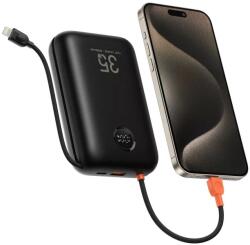 VEGER K3 (W3018) powerbank 1xUSB-A és 1xUSB-C csatlakozással beépített Type-C és Lightning kábellel 30000mAh 35W PD QC3.0 - fekete