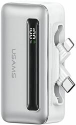 USAMS 4K5CD23302 XB Series PlugOn powerbank beépített Type-C/Lightning csatlakozóval 4500mAh 20W PD - ezüst színű
