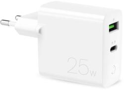 PURO hálózati töltő 1xUSB-A és 1xUSB-C csatlakozással 25W PD - fehér
