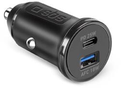 SBS TECRPD25W autós töltő 1xUSB-A és 1xUSB-C csatlakozással 25W PD - fekete