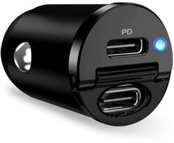 PURO Mini autós töltő 2xUSB-C csatlakozással 30W PD - fekete