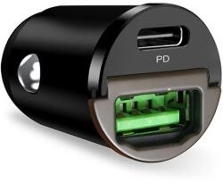PURO Mini autós töltő 1xUSB-A és 1xUSB-C csatlakozással 30W PD - fekete