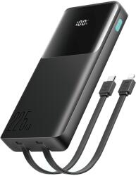 JOYROOM JR-PBF19 powerbank 1xUSB-A és 1xUSB-C csatlakozással beépített Type-C és Lightning kábellel 10000mAh 22.5W 3A PD QC - fekete
