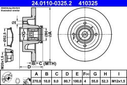 ATE Disc frana spate Renault Megane II, Scénic II ATE 24.0110-0325.2 (24.0110-0325.2)