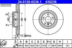 ATE Disc frana fata Audi A6 Allroad C7 ATE 24.0130-0236.1 (24.0130-0236.1)
