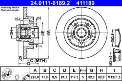 ATE Disc frana spate Renault Megane IV, Talisman ATE 24.0111-0189.2 (24.0111-0189.2)