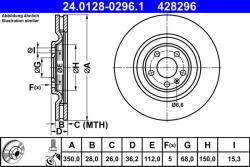 ATE Disc frana spate Audi A6 C8, Q7 ATE 24.0128-0296.1 (24.0128-0296.1)
