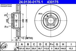 ATE Disc frana Audi A6 C6, A8 D3 ATE 24.0130-0175.1 (24.0130-0175.1)