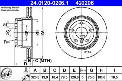 ATE Disc frana spate BMW X5 F15/E70, X6 E71 ATE 24.0120-0206.1 (24.0120-0206.1)