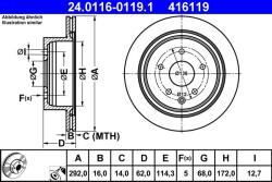 ATE Disc frana spate Nissan Qashqai I/II, X-Trail I ATE 24.0116-0119.1 (24.0116-0119.1)