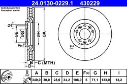 ATE Disc frana fata Peugeot RCZ ATE 24.0130-0229.1 (24.0130-0229.1)