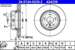 ATE Disc frana fata compus BMW Seria 5 F10/F11 ATE 24.0124-0239.2 (24.0124-0239.2)