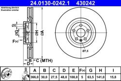 ATE Disc frana fata Volvo XC60 II, XC90 II ATE 24.0130-0242.1 (24.0130-0242.1)