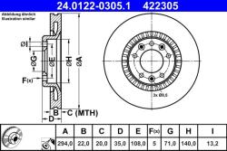 ATE Disc frana spate Citroën Jumpy III, Toyota Proace ATE 24.0122-0305.1 (24.0122-0305.1)