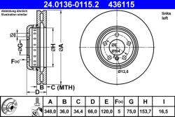 ATE Disc frana compus BMW Seria 5 F07/F10, Seria 7 F01 ATE 24.0136-0115.2 (24.0136-0115.2)