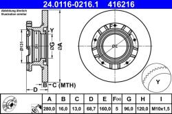 ATE Disc frana spate Ford Transit, Transit Tourneo ATE 24.0116-0216.1 (24.0116-0216.1)