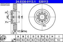 ATE Disc frana fata PowerDisc Audi A4 B5/B6, A6 C5 ATE 24.0330-0113.1 (24.0330-0113.1)