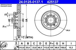 ATE Disc frana fata Audi A4 B6/B7, A6 C5 ATE 24.0125-0137.1 (24.0125-0137.1)